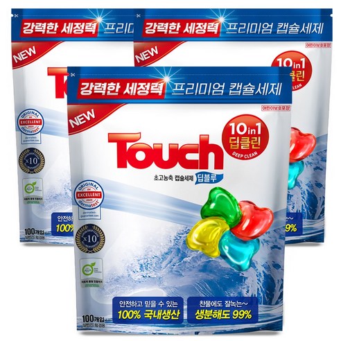 터치 프리미엄 초고농축 캡슐세제 딥블루 국내생산 에이프릴향, 3개, 100개입