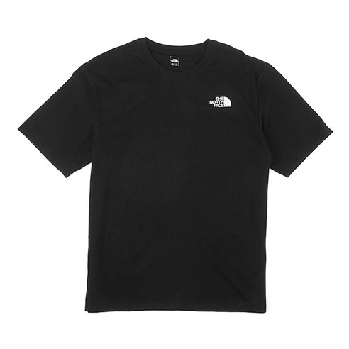 노스페이스 남녀공용 면 기본 반팔 앞뒤 스몰 로고 블랙 티셔츠