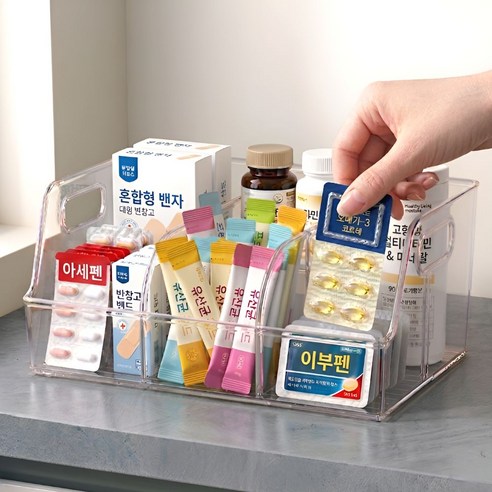 도토리컴퍼니 약정리함 분리수납 칸막이 영양제 보관함, 1개, 투명