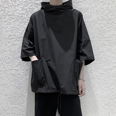 AOKADA 남성 오버핏 반팔 후드 아노락 바람막이