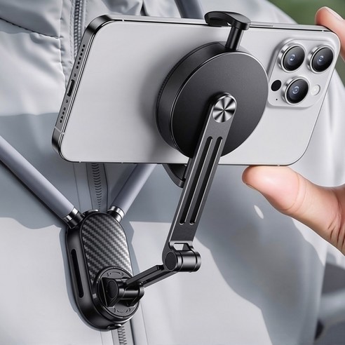 ESSENWOO 맥세이프 스마트폰 목걸이 넥마운트 촬영 거치대, 1개, 그레이, 맥세이프 넥마운트
