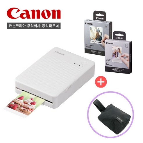 [캐논공식파트너] 캐논 포토프린터 SELPHY QX20/전용인화지(20매)/카드인화지(20매)/파우치패키지, 화이트, 색상