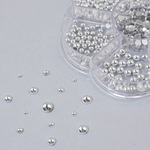 네일스토어 반볼 네일파츠 7종세트-22 메탈참 실버 원형 네일스톤, 1.네일파츠 7종 ..., 1개