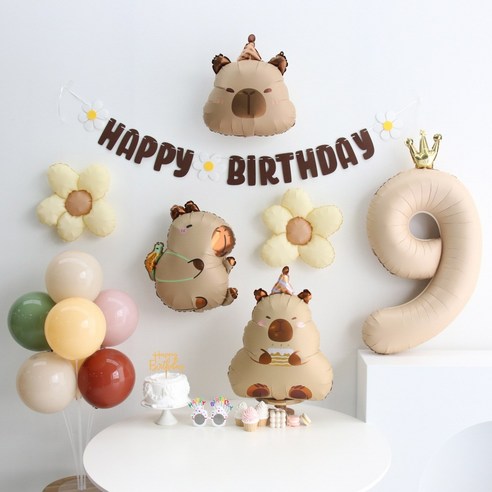이벤트홀릭 카피바라 풍선 생일파티용품세트, 1개, 숫자풍선 9