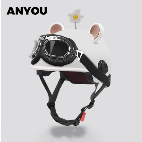 ANYOU 여 러블리 자외선 차단 가볍고 통기성이 좋은 전기차 오토바이 헬멧, 흰색