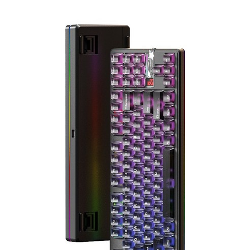 독거미 AULA F87PRO V2 무선측각 기계식 게임 기보드 객제화 3모드 블루투스 게임 RGB키보드 사무용 키보드, 대종사판, 투명블랙 카라멜라떼축