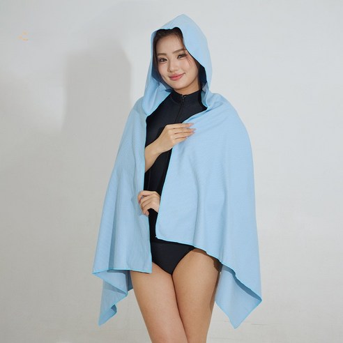 리노아 후드 판초타올 비치타월 성인용 물놀이 수건, 블루, 1개