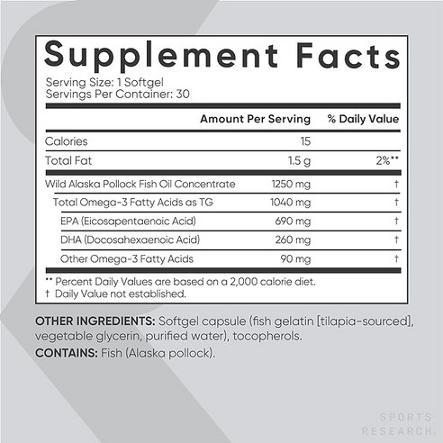 스포츠리서치 야생포획 알래스카산 명태 1040mg 오메가-3 피쉬 오일 ... 솔직 후기 | 실사용자 리뷰 분석 - 상품 이미지 3