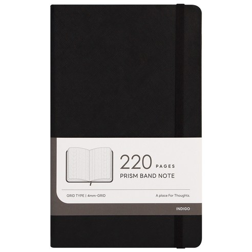 인디고 프리즘 220 A5 밴드 양장 모눈 그리드 노트, 1개, 블랙