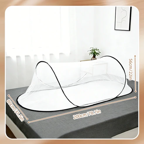 접이식 원터치 침대 모기장 싱글 200x80cm 간편 설치 모기텐트, 블랙