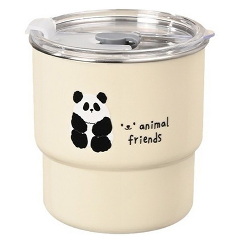 Qiaokao 팬더 프린팅 304 스테인리스 커피컵 450ML, 1개, 아이보리