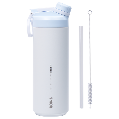 코울 아보카도 듀얼 스파우트 빨대 손잡이 휴대용 진공 보온보냉 스텐 텀블러, 1개, 570ml, 아쿠아 블루