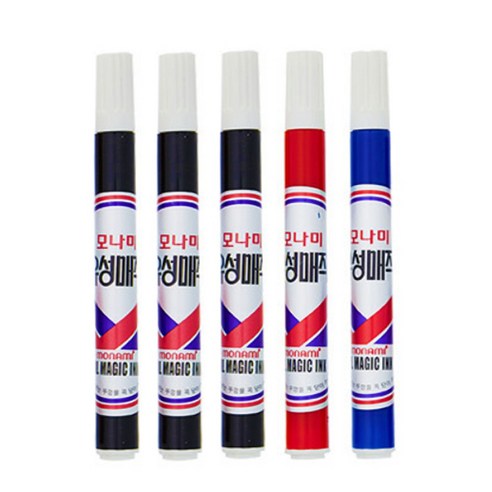 모나미 유성매직 단색 유성펜 마카펜, 1팩, 검정3+빨강1+파랑1