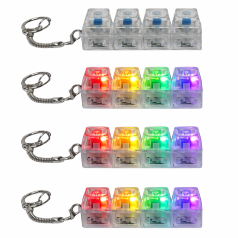 몽글상점 LED 투명 4구 키보드 키캡 키링 클릭커 딸깍이 피젯토이, 1개, 클리어