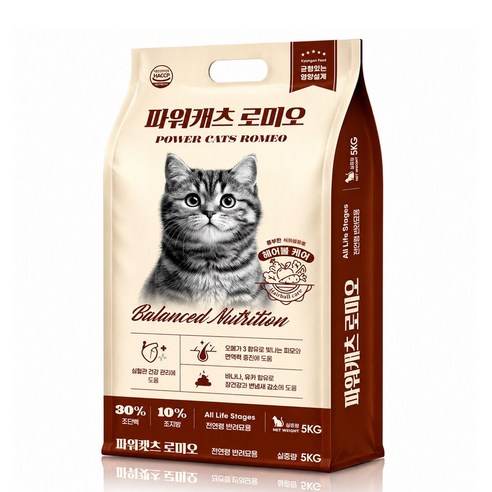 파워캐츠 로미오 전연령 고양이 길냥이 길고양이 대용량 사료, 1개, 5kg, 닭