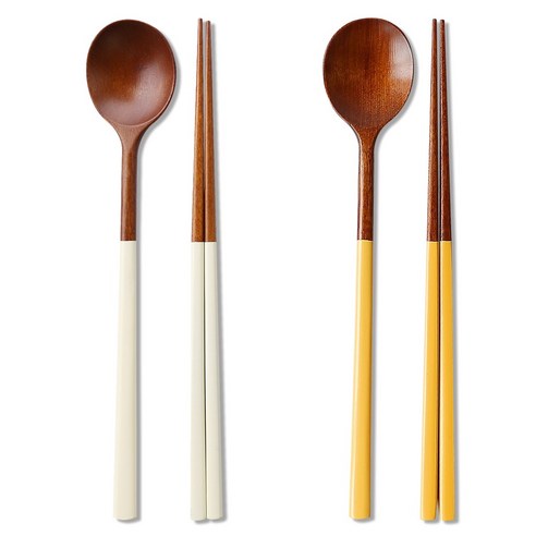 리숲 달 천연 옻칠 고급 한식 나무 수저 세트, 1세트, 수저세트, 2인B(아이보리1개+망고1개)