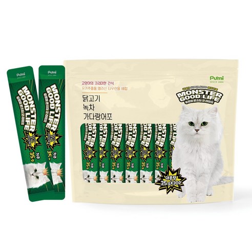 푸르미 고양이 몬스터굿라이프 대용량 짜먹는 간식, 녹차, 35g, 30개