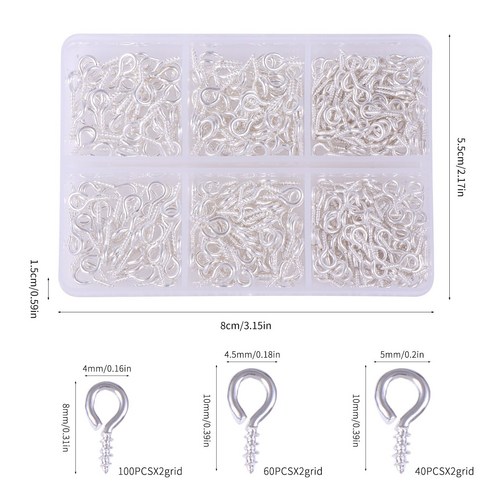 나사형 9자 고리 핀 280pcs, 1개, 6칸 화이트
