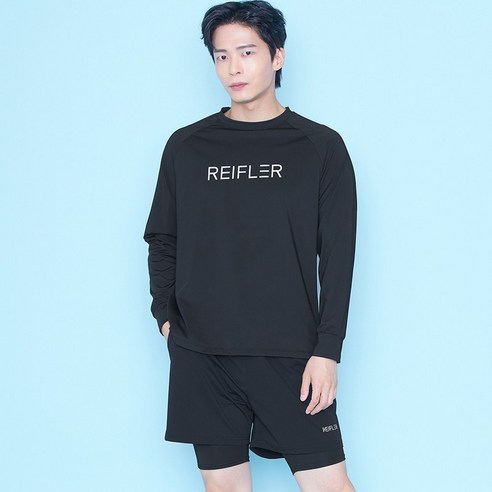 레이플러 남성용 빅사이즈 루즈핏 빅로고 뱃살커버 래쉬가드 상하의세트 RTM23303+SPM23401