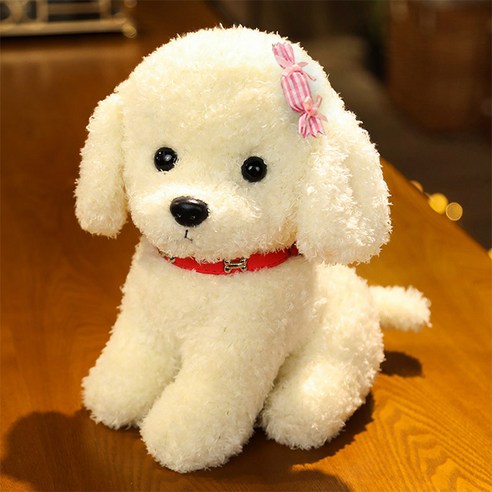 스토리원 리본 푸들 강아지 동물 인형 봉제 중형 소형 ST-TOY-008, 1개, 화이트, 28cm