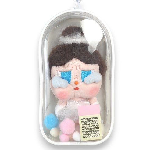 투명 인형 PVC 파우치 반원 케이스 키링 3종, 화이트, 1개