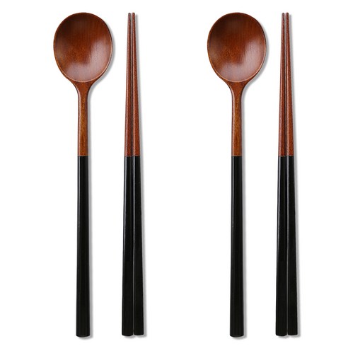 리숲 달 천연 옻칠 고급 한식 나무 수저 세트, 1세트, 수저세트, 2인L(블랙2개)