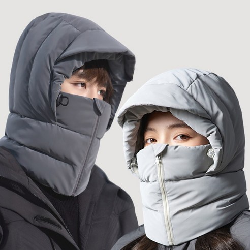벤스투 지퍼형 남녀공용 패딩 바라클라바 후드 넥워머, 다크 그레이(남녀공용), 1개