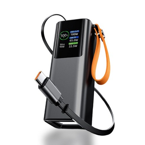 인플리바타 PD3.0 100W 고출력 LED 디스플레이 0.65m 케이블 일체형 노트북 대용량 초고속 충전 보조배터리 20000mAh, 블랙, M10