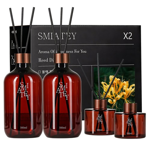 스미어티 디퓨저 대용량 실내 방향제 리필액 선물 세트 집 화장실 방향제 500ml, 일랑일랑, 2개
