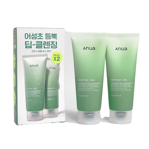 아누아 쿼세티놀 모공 딥 클렌징 폼, 150ml, 2개