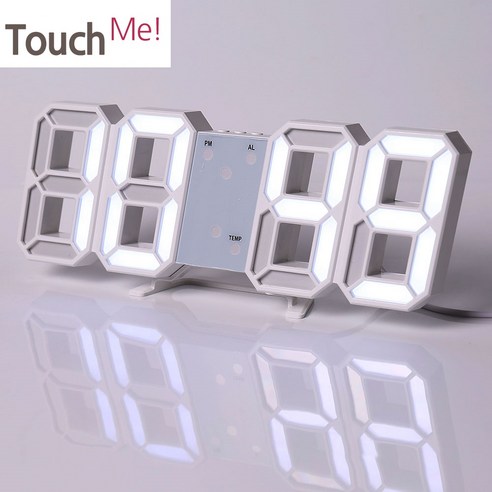 [터치미브랜드] KC인증 큰 숫자 23cm 인테리어 LED 시계 모던 탁상 벽시계 무소음 2m 케이블 포함 5V1A 유선 구동 무료배송까지, 화이트 led 시계 + 2m 전원 케이블