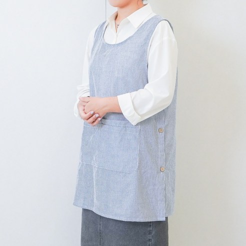 티토 시어서커 스트라이프 앞치마 주방 어린이집 교사, 1개, 블루
