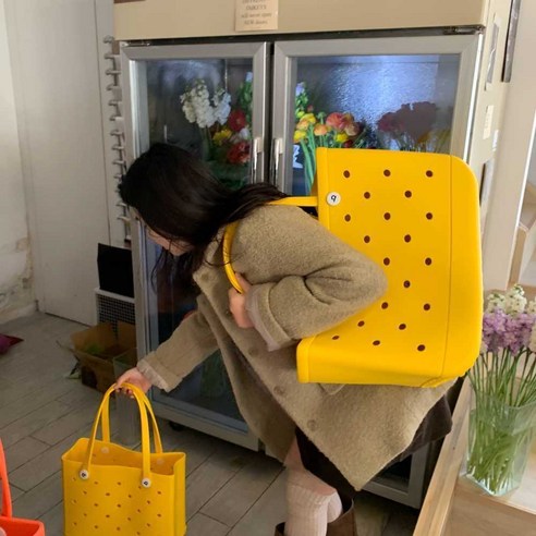 실리콘 수영가방 목욕탕 방수 고무 비치백 수영장 가방 바구니 1. 핑크 38x32x13cm