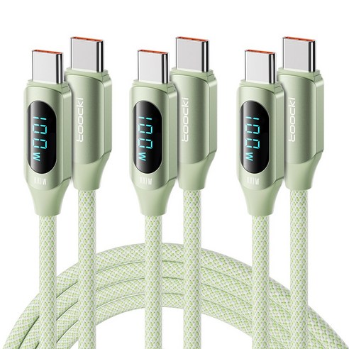 TOOCKI 알루미늄 합금으로 디스플레이 C-C 100w 고속 충전케이블, 2m, 그린, 3개