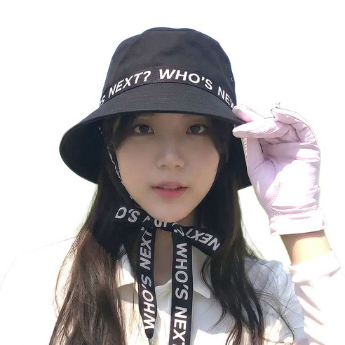 로로하나 여성골프모자 레터링 버킷햇 리본 벙거지 파크골프모자, 블랙, 1개