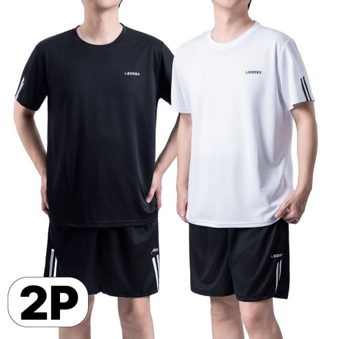레오렉스 1+1 남성 러닝 기능성 쿨 매쉬 반팔 트레이닝복 세트