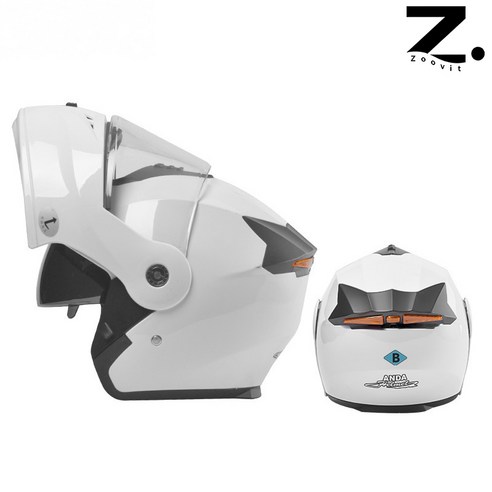 Zoovit 자외선 차단 풀페이스 안전 헬멧 고글 오토바이 헬멧, 화이트