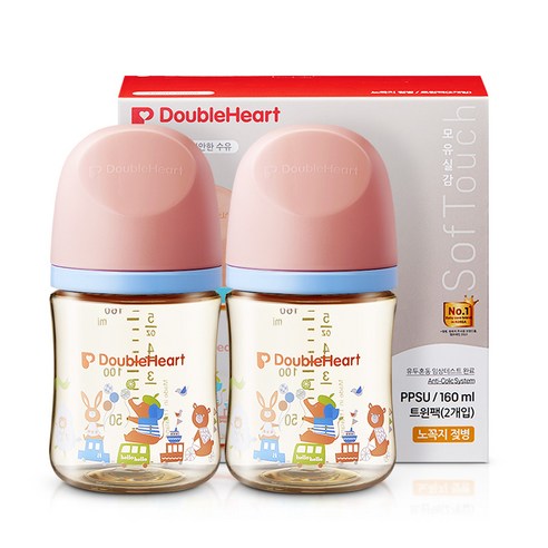 더블하트 모유실감 3세대 PPSU 디어프렌즈 젖병 트윈팩(젖꼭지미포함), 애니멀타운, 160ml, 1세트