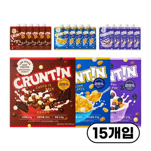 [본사공식몰] 크런틴 단백질쉐이크 BEST 세트 블루베리요거팝 초코이즈백 콘플레이키 크런치볼 25%, 250g, 3박스