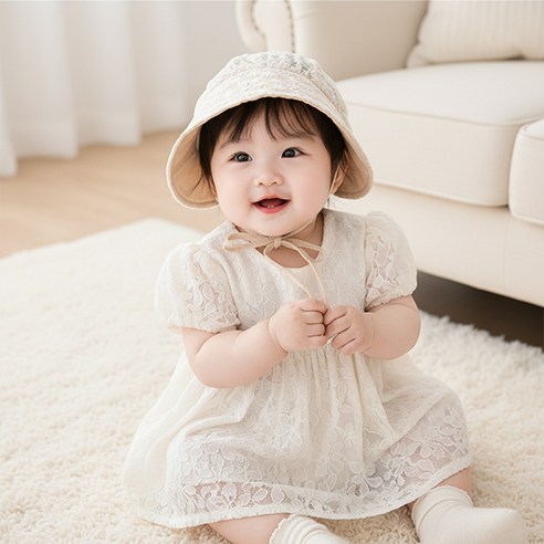 몽실이 레이스 여아 보넷 리본끈 앞챙 여름 아기 모자