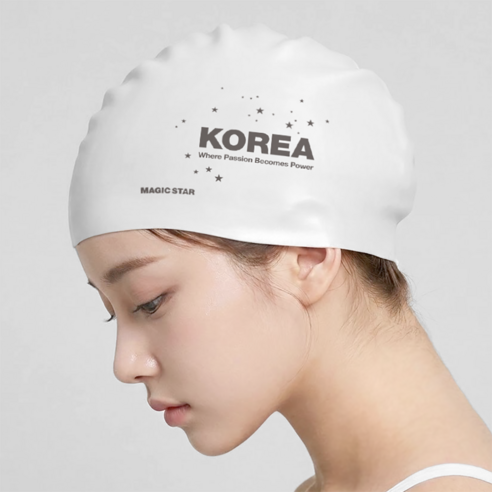 매직스타 KOREA 수영모 (+1cm 대한민국 K-POP 코리아 실리콘 수모 MSW3US07), 화이트, 1개