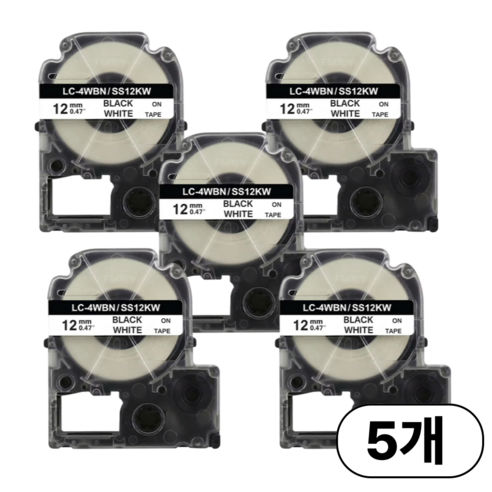 집으로프레시 앱손 라벨 테이프 호환, 12mm, 흰색배경_검은글자 5개세트