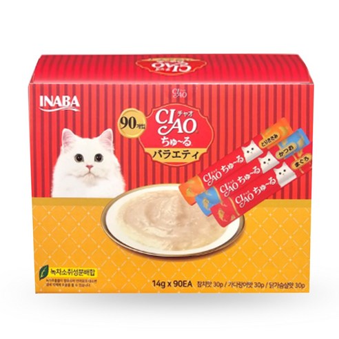 챠오츄르 대용량 90P 코스트코 고양이 츄르 간식 버라이어티 반려묘 차오추르 90P, 혼합맛(참치/가다랑어/닭가슴살), 14g, 90개