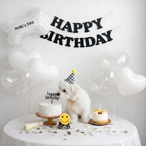 강아지 고양이 생일파티용품 가랜드 풍선 이벤트 룸 꾸미기, 1세트, 미니생일파티 블랙