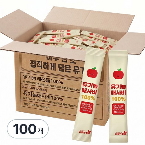 정직한하루 100% 유기농 애사비 스틱, 100개, 15g