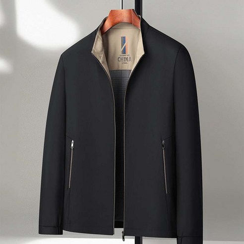 봄가을 남성자켓 비즈니스 캐주얼 하이넥 지퍼 깔끔 심플 배색 고급 오피스 데이트 남성 필수 소매단락 디자인 매너와 온도 필수 아이템