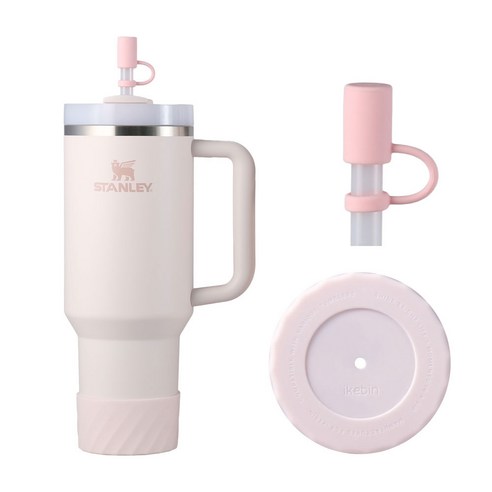 아이크빈 텀블러 바닥커버+빨대마개, 1세트, 로즈쿼츠