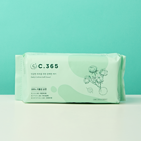 C.365 일회용 페이스타올 순면 100% 독일Dermatest 무형광 유아동안전 항균 60개입, 3개 이미지 4