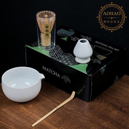 AOHAO 말차 도구 1/4/7 PCS 세트 MATCH WHISK 차선 차선립 다완, 2세트, 밝은 화이트4PCS