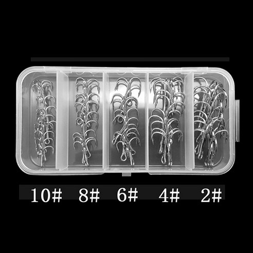 고탄소강 트레블훅 벌크 낚시바늘 케이스, 1세트, 50개입